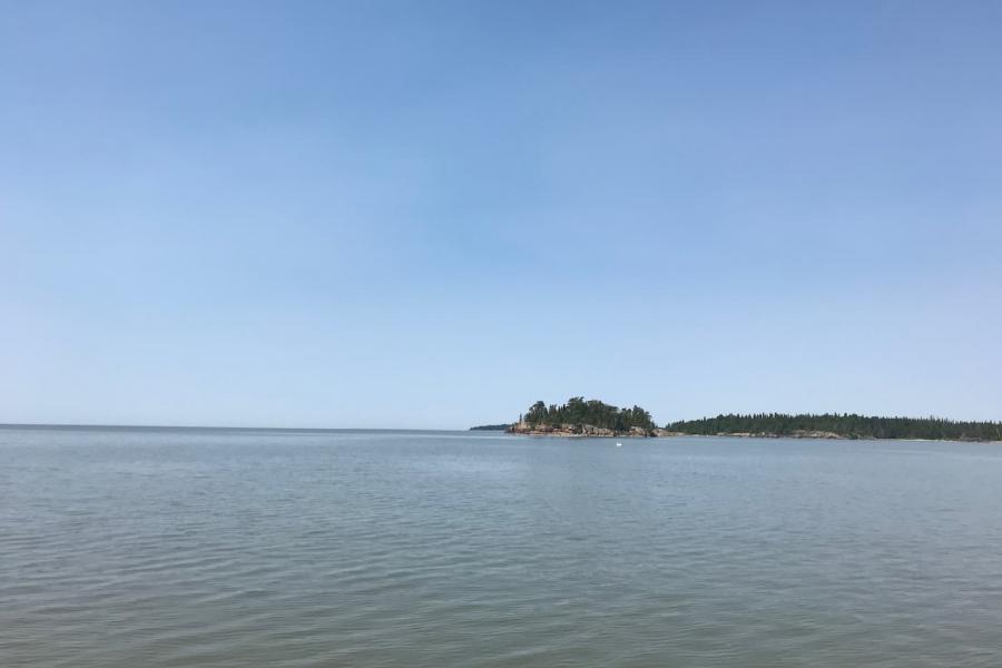 Calm day in the Narrows, Namao launched from Matheson Island