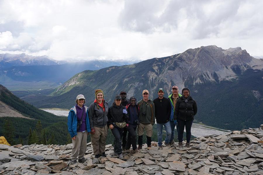 Students on a mountain.