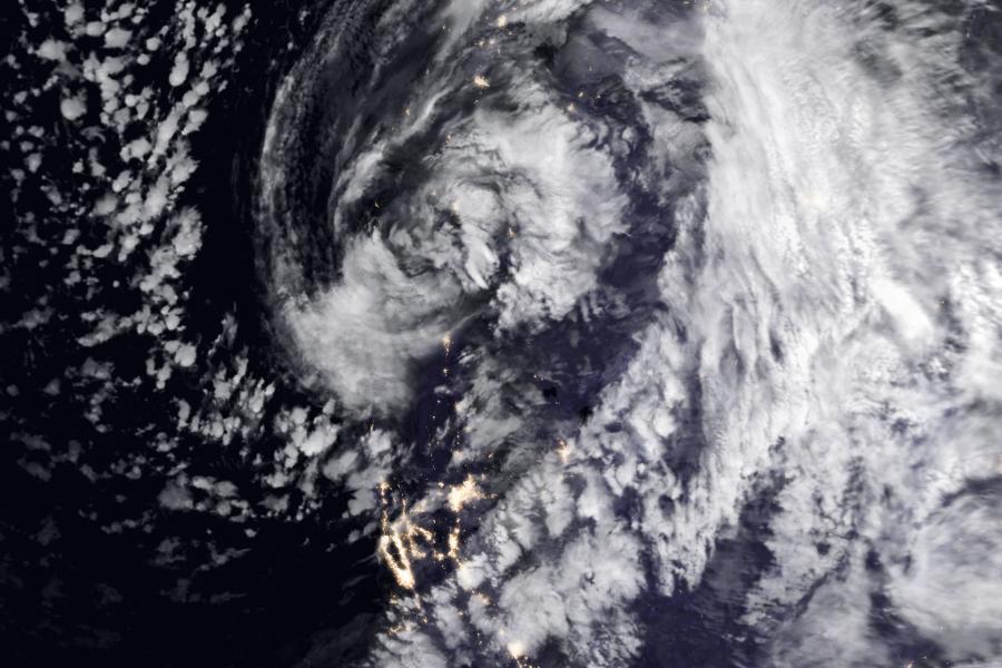 overhead satellite image of a hurricane