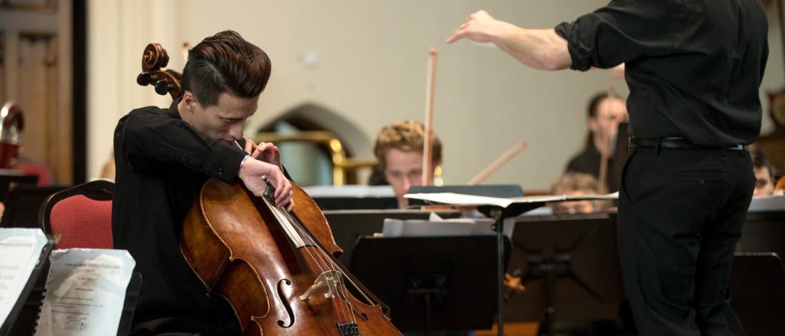 A student performs during a University of Manitoba Symphony Orchestra performance.