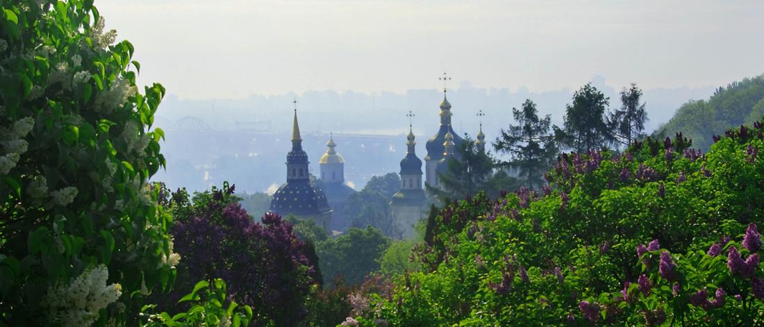 A scenic view of a Monastery in Kiev.