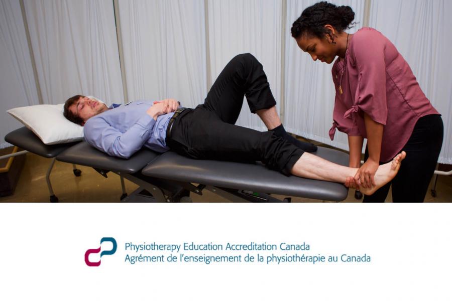 A physiotherapist works on a patients foot. 