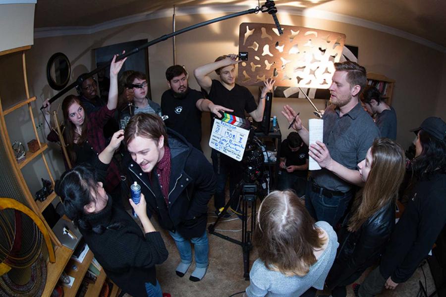 Film students getting ready to shoot.