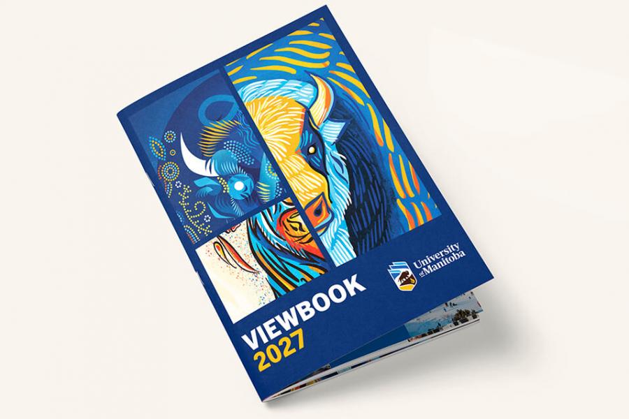 A 2027 Viewbook with one page slightly open.