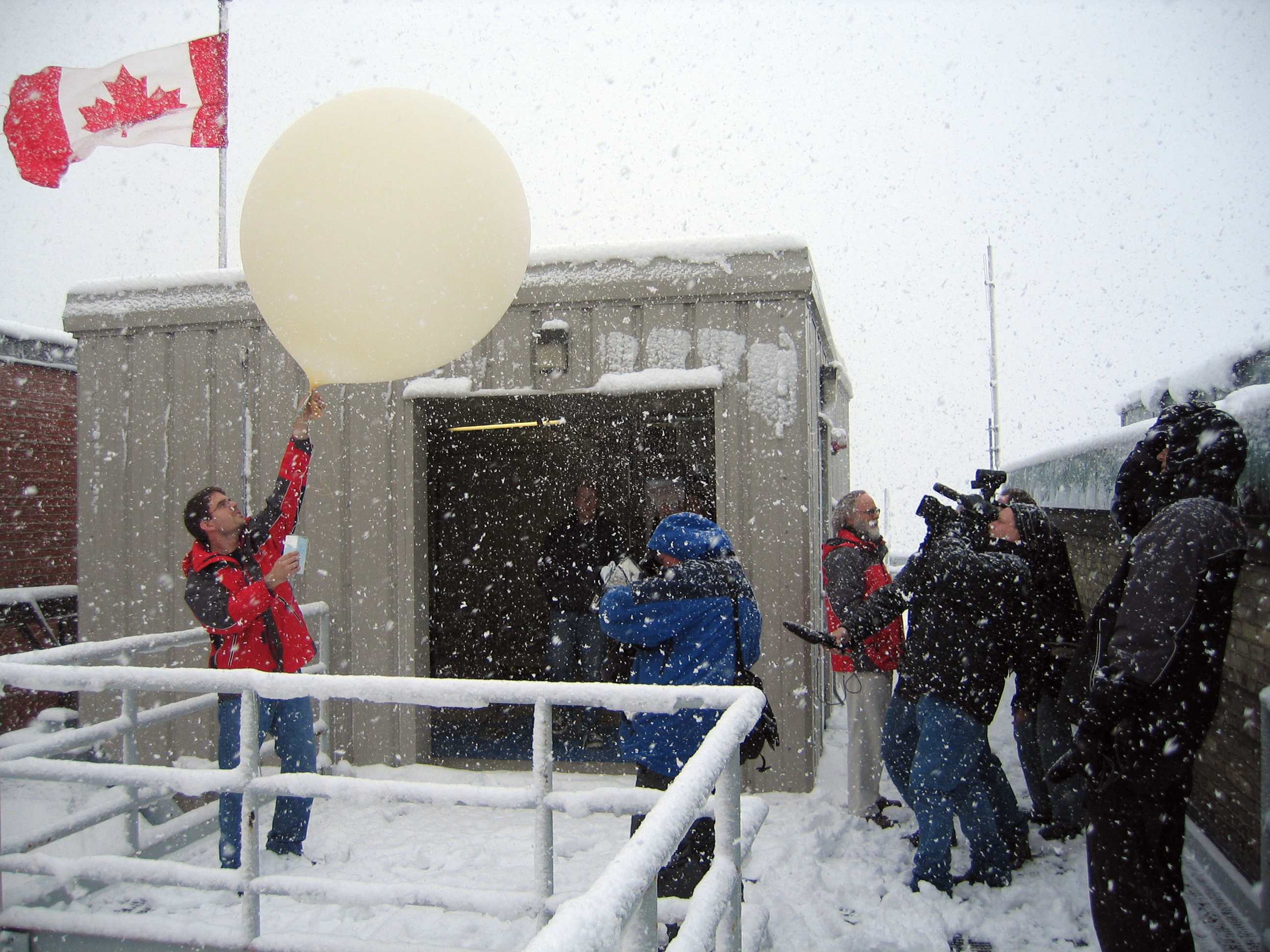 Launching a weather balloon into the storm