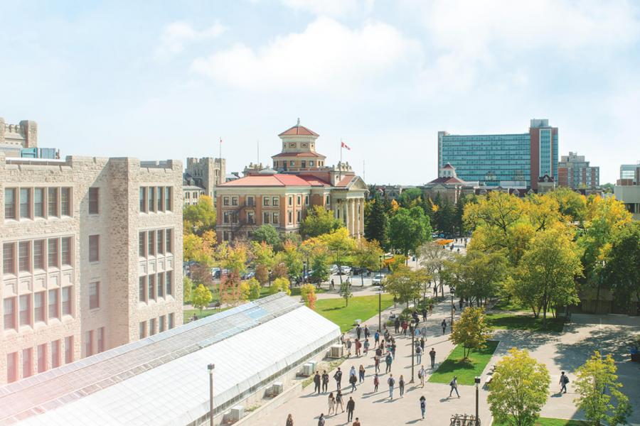 A panoramic view of the University of Manitoba Fort Garry campus.