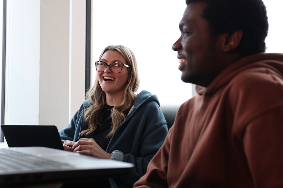 Two students sitting at a table