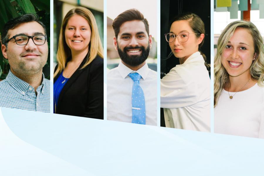 UM'S 2020 VANIER SCHOLARS FROM LEFT TO RIGHT: JAVAD ALIZADEH, ASHLEY HAYWARD, BELAL ZIA, RACHEL NICKEL, SARAH TURNER