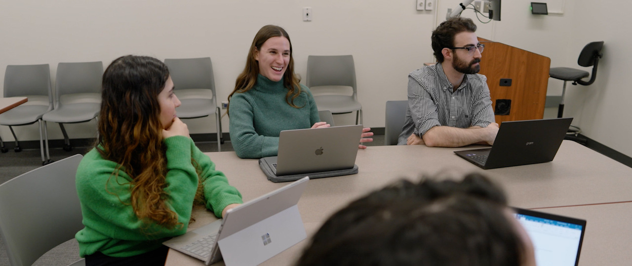 A group of students having a group conversation.