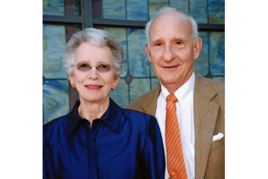 Evelyn and Ernest Rady stand side by side. 