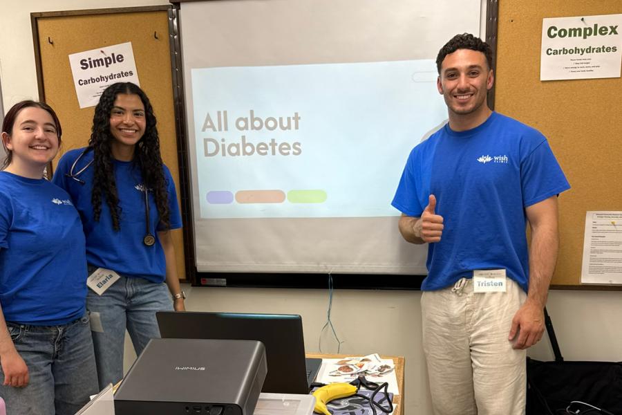 A group of WISH Clinic members preparing for a presentation on diabetes.