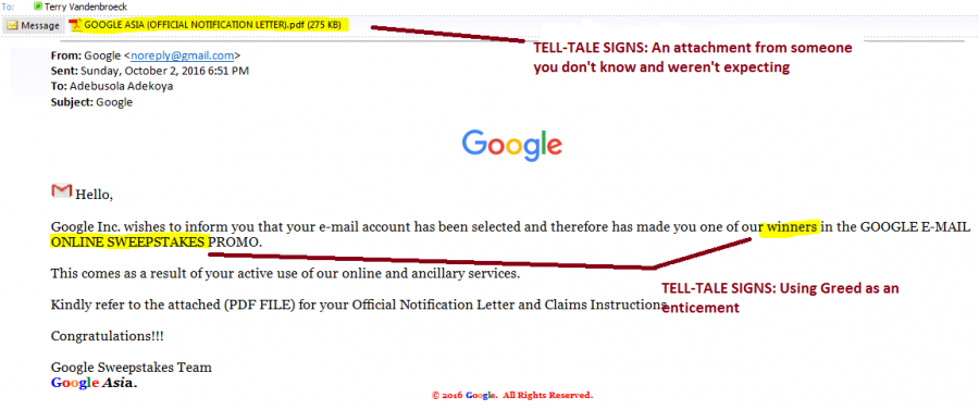 Suspicious attachment in phishing email example.