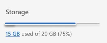 example storage counter showing 15 GB used of 20 GB maximum