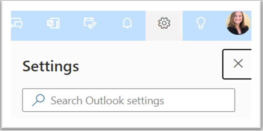 View of the microsoft outlook settings cog
