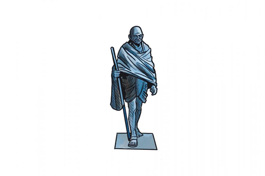 an illustration of Mahatma Gandhi's statue
