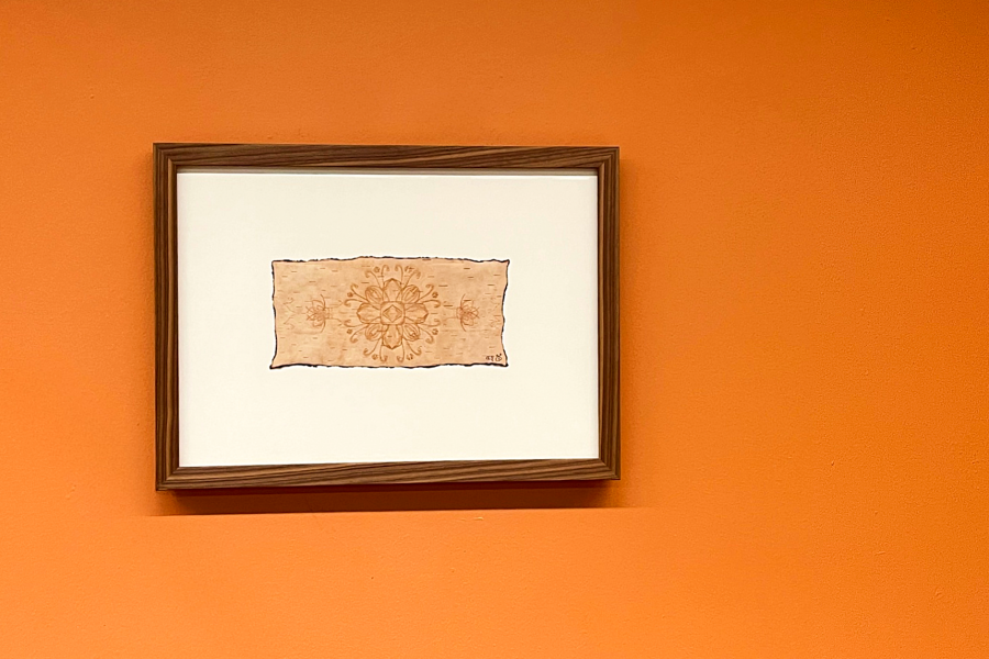 Piece of birch bark biting in shape of a flower