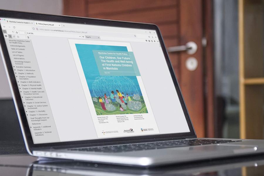 open laptop with report on screen 