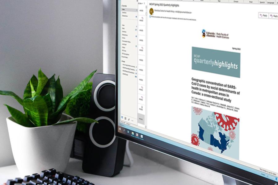 computer on desk with email openedd to quarterly highlights eNewsletter