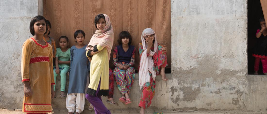 Children in an improvised community in India.