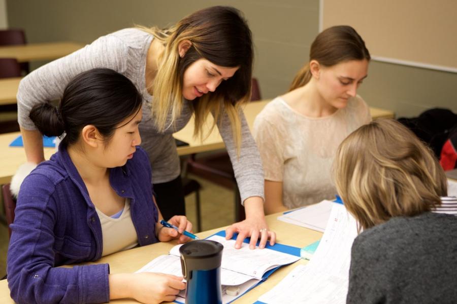 Students working in a classroom.