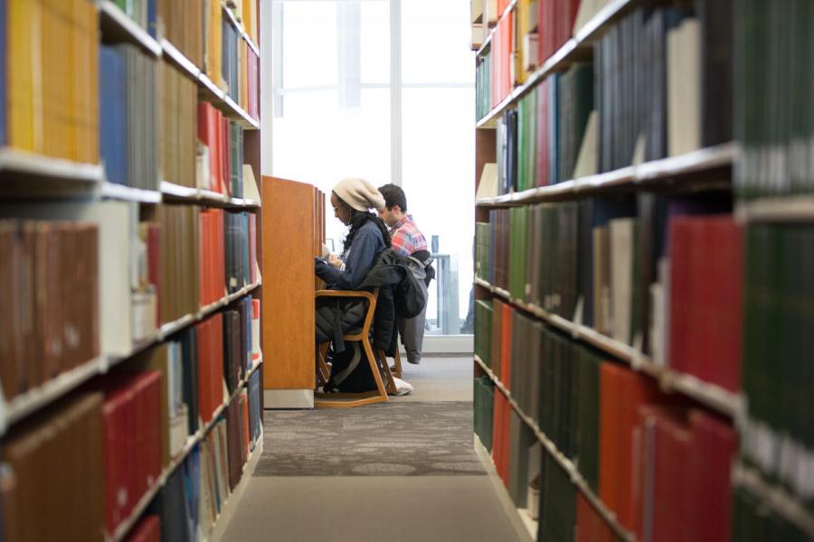 Students working in the library.