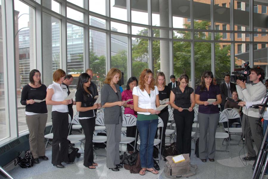 The first cohort of physician assistant studies students being inaugurated into the program