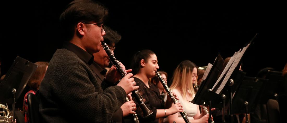 Music students playing clarinet in concert