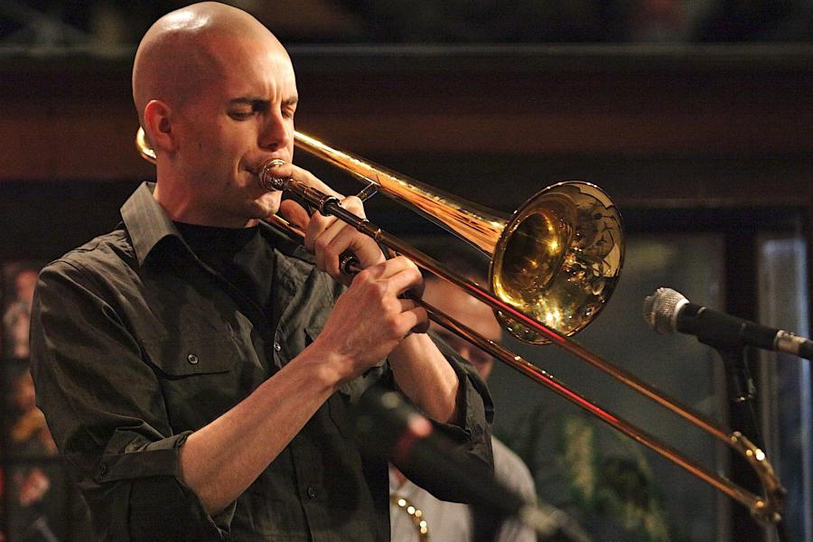 Trombonist Joel Green performing