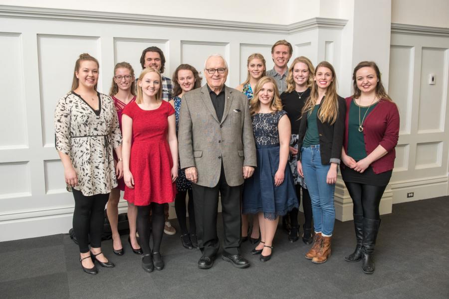 Desautels Scholarship recipients with Marcel Desautels.