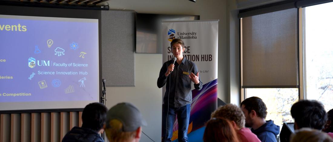 Daniel Heschuk presenting during the gradfinder event.