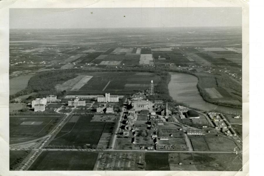 Aerial shot of the old campus side.