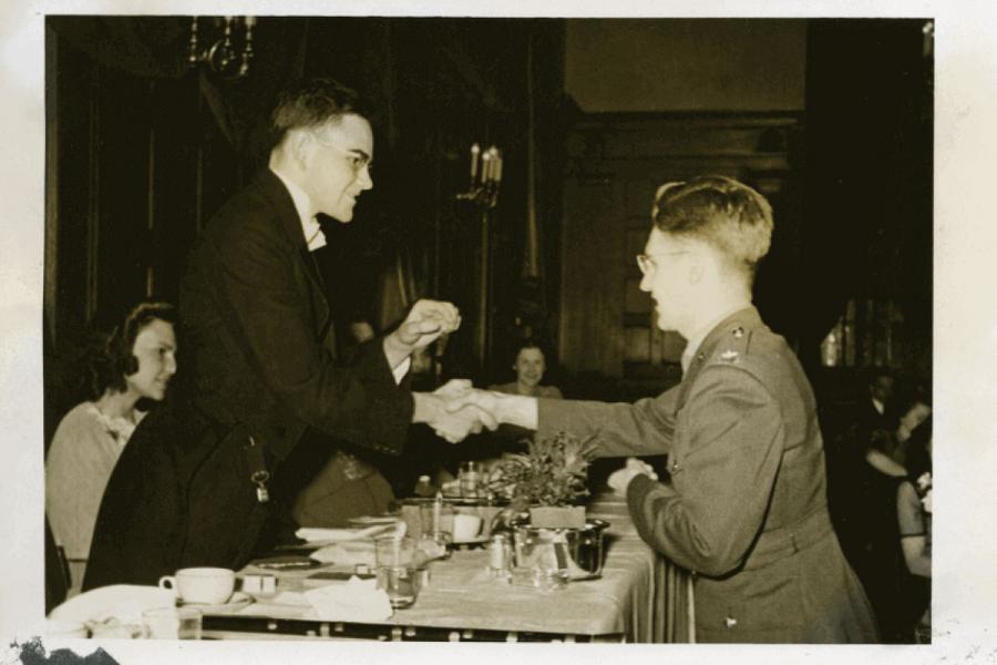 Best and bellhouse during the graduation dinner.