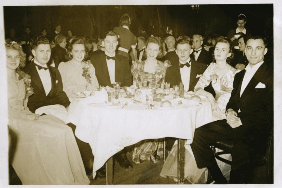 A group of friends during the grad dinner.