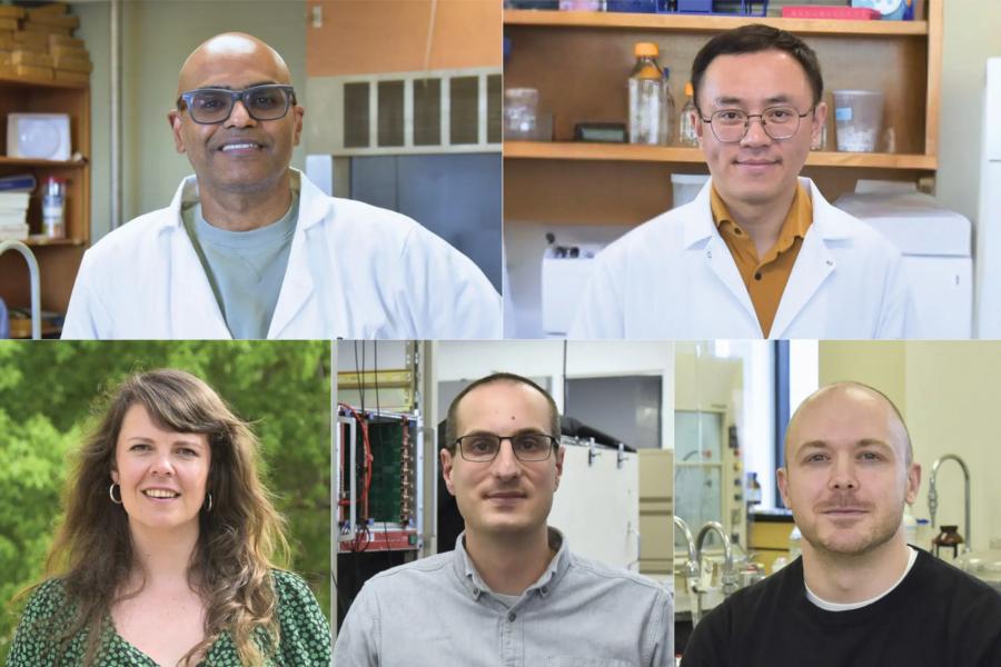 From left to right, Abishek Iyer, Lei Xing, Marike Palmer, Savino Longo, Joshua Walsh.
