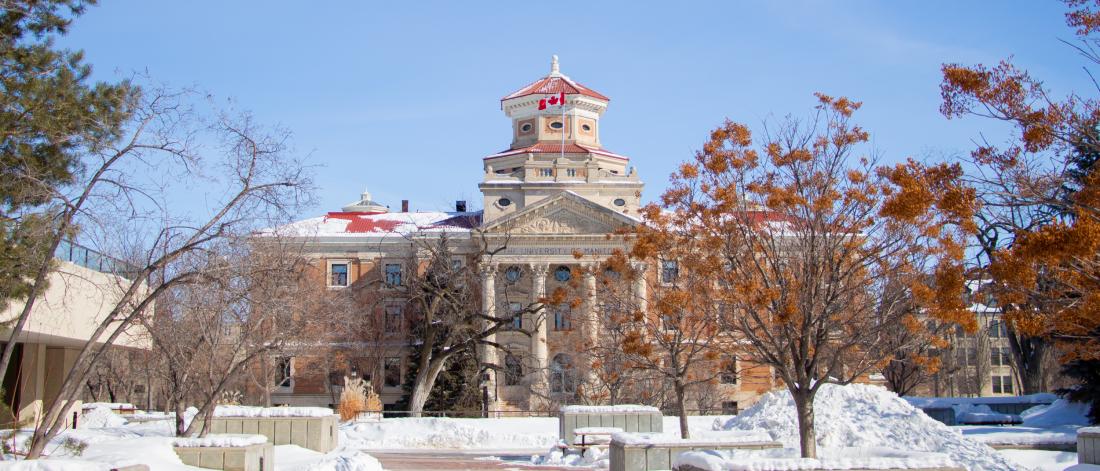 The University of Manitoba Administration building on a sunny winter day.