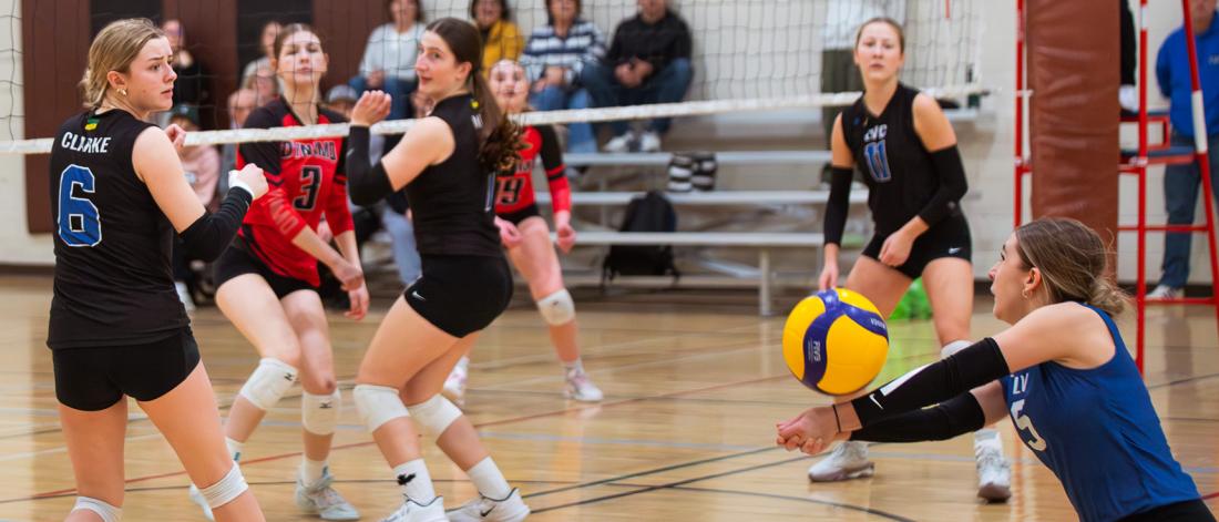 A volleyball player bumps a ball at Central Showdown 2026.