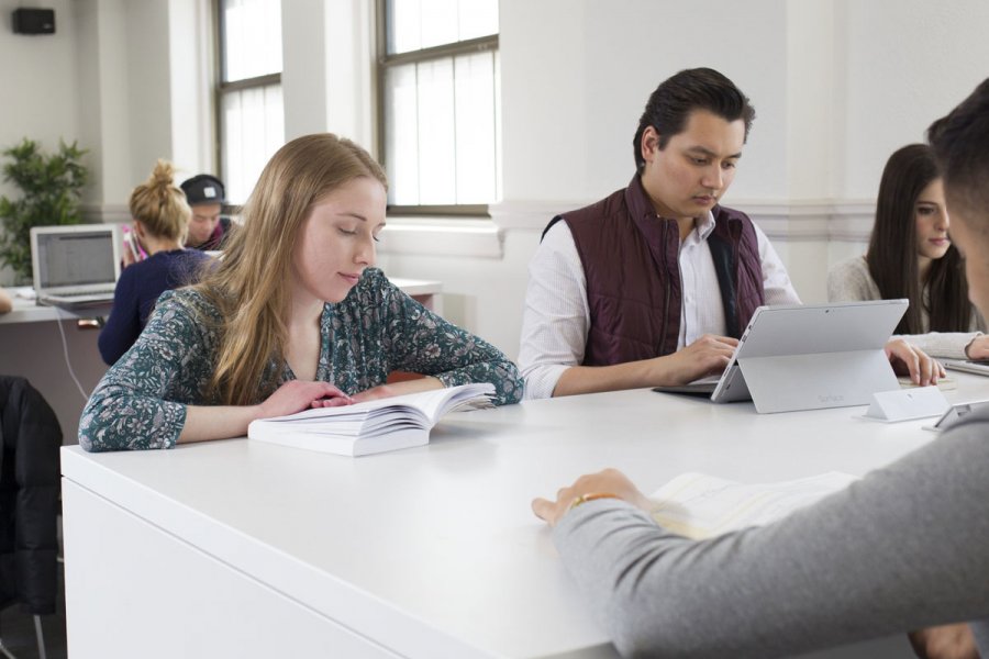 Students studying at desks