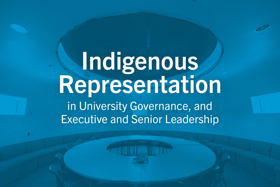 A graphic that says Indigenous Representation in university governance, and executive and senior leadership.