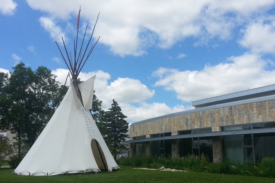 A tee pee outside Migizii Agamik on Fort Garry campus