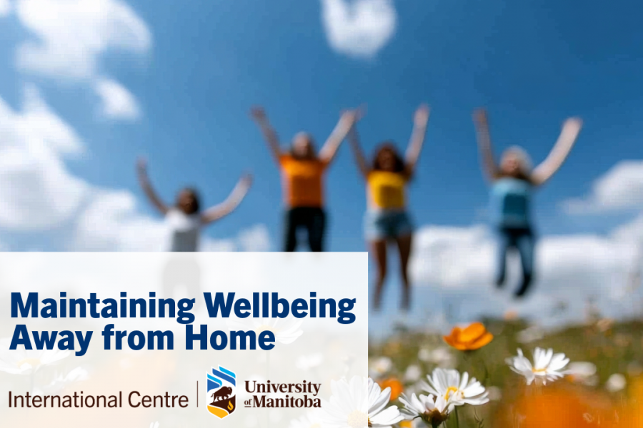 Students jumping in meadow