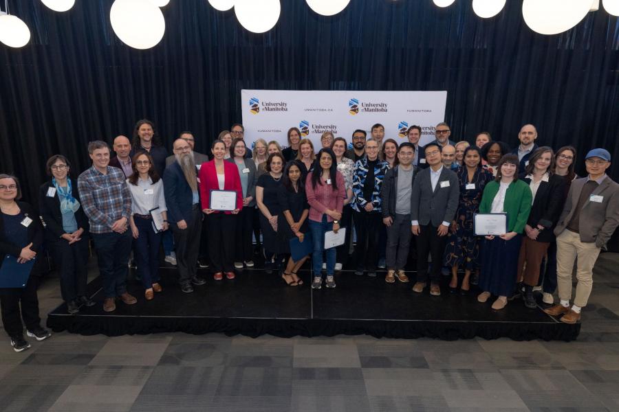 Recipients at the 2026 Faculty Recognition Reception, with President Michael Benarroch and Provost Diane Hiebert-Murphy