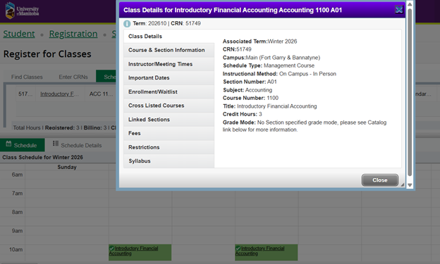 Screen shot of where to look up instructional methods in aurora