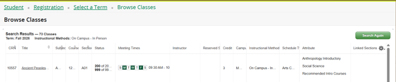 Screen shot of where to look up instructional methods in aurora