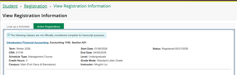 Screen shot of where to look up instructional methods in aurora