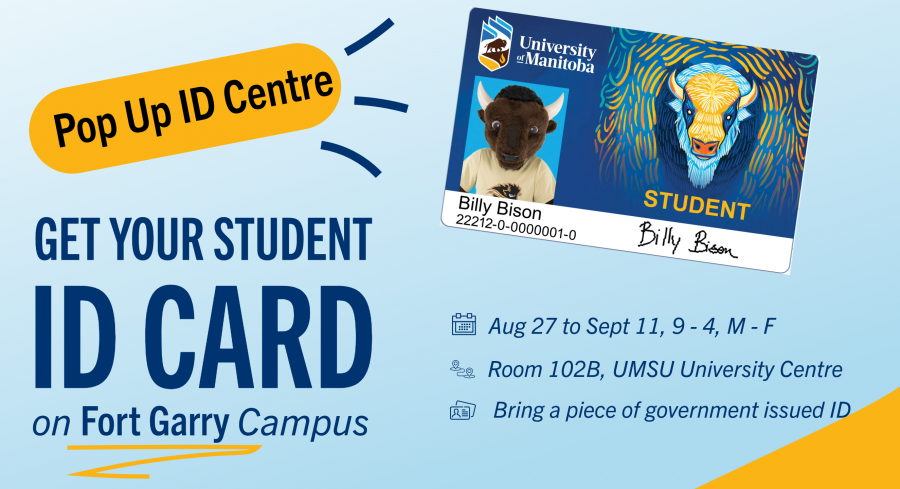 image of a hand holding a photo ID, on light blue background, with information about the popup ID centre