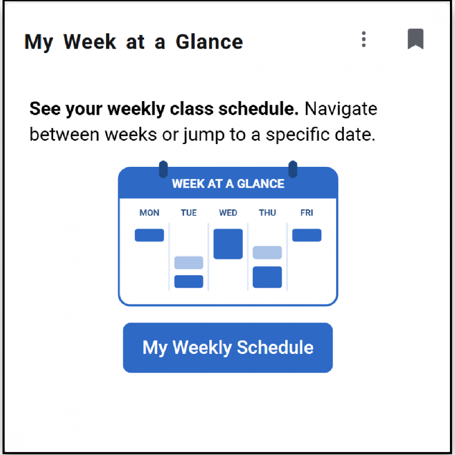 My week at a glance card view - with calendar image and a blue button below
