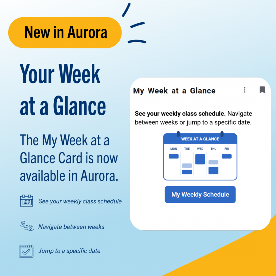 Highlighting a new card in Aurora that displays your weekly class schedule.